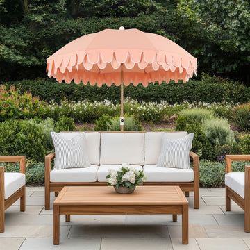 Horizon 6.5 ft. Classic MidCentury Scalloped Fringe Market Beach Umbrella